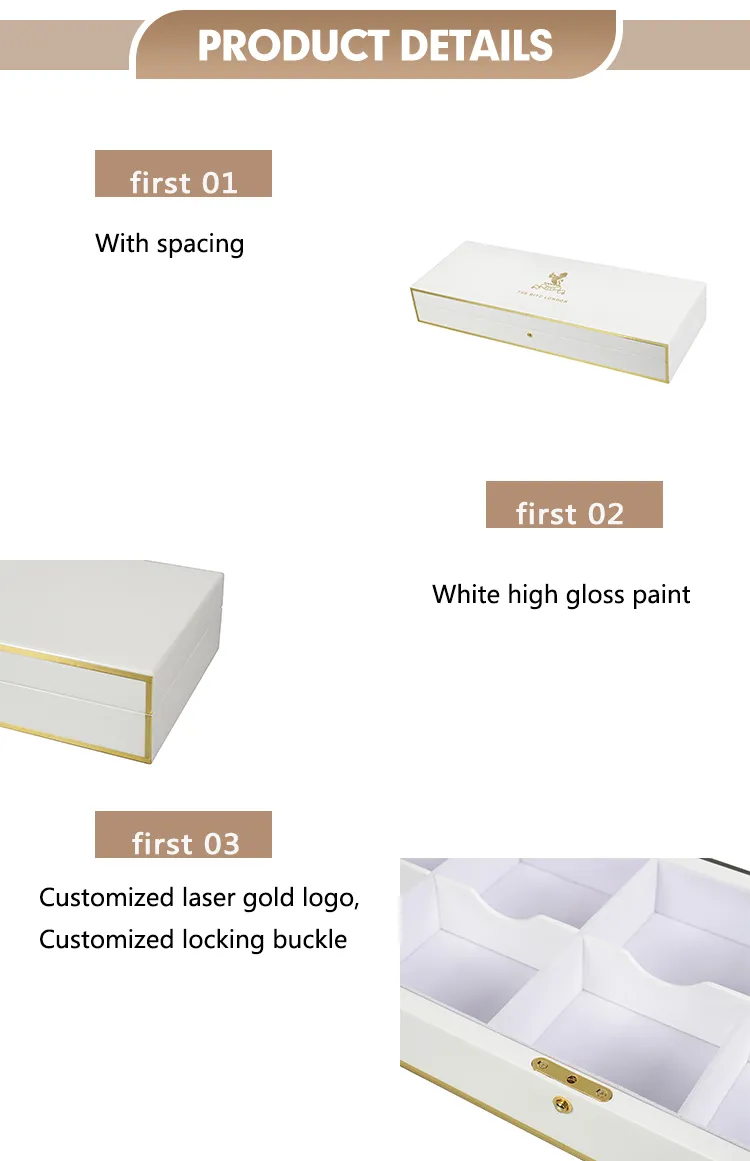 Elegant White Wooden Tea Gift Chest with 10 Compartments