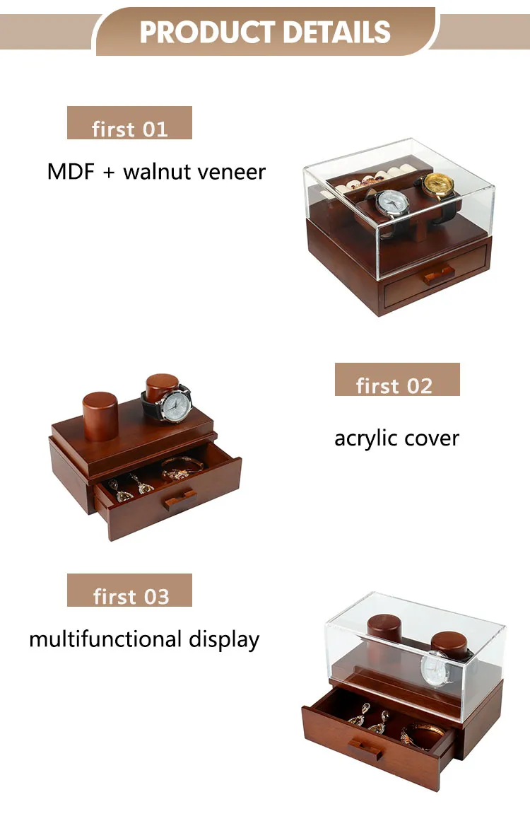Wholesale Brown Wooden Jewelry Organizer Storage Luxury Gift Box Custom Packaging Watch Box