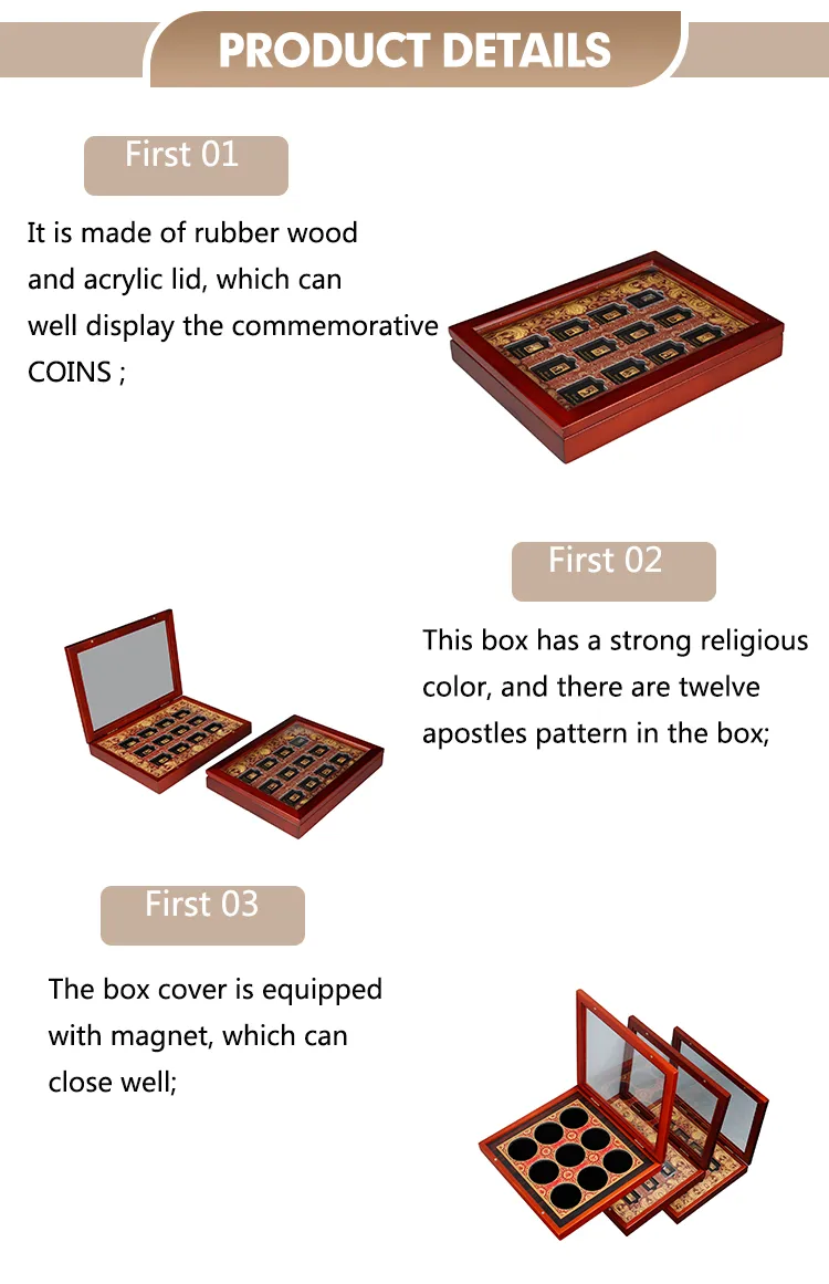 Wholesale Custom Luxury Rubberwood Velvet Interior Commemorative Coin Wood Display Box
