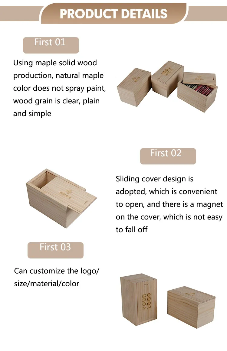 Wholesale Factory Price Custom Logo Packaging Small Maple Sliding Lid Gift Wooden Tea Box