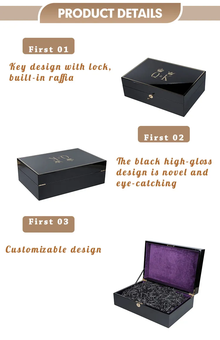 Zhihe 2025 New Product Large Premium Wooden Box Smooth Stash Box with Hinged Lid Wooden Box with Lock and Key