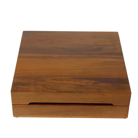 Wholesale Natural Wood Walnut Custom Logo Wooden Coin Storage Box with Hinges