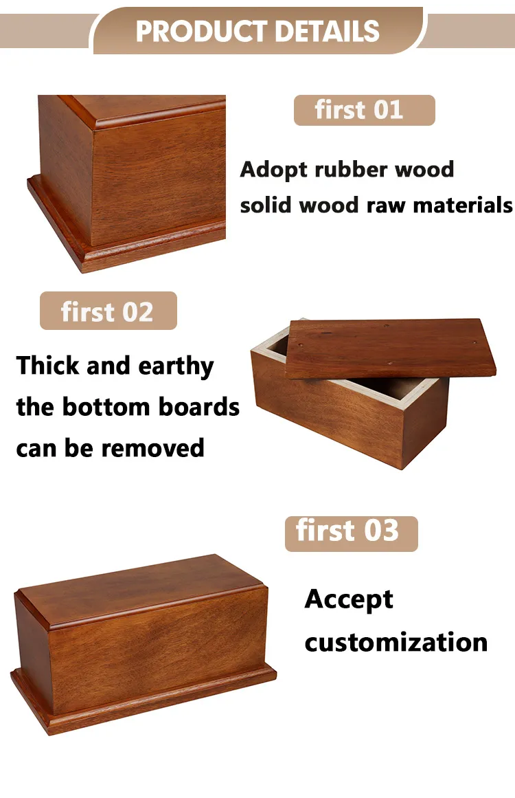 Factory Customized Small Size Handmade High End Rectangular Cats Pet Customized Logo Simple for Dogs Cremation Wooden Urn