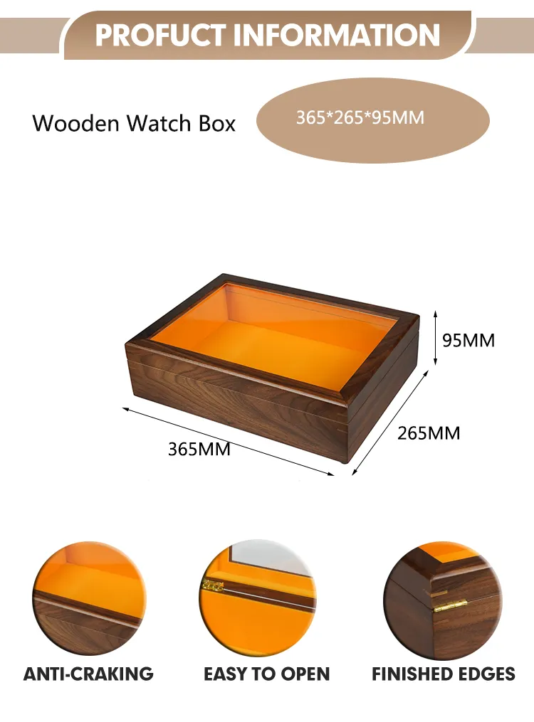 High Quality Opening Window Design Large Rectangle Empty Acrylic Lid 100% Walnut Solid Wood Empty Custom Large Wooden Gift Box