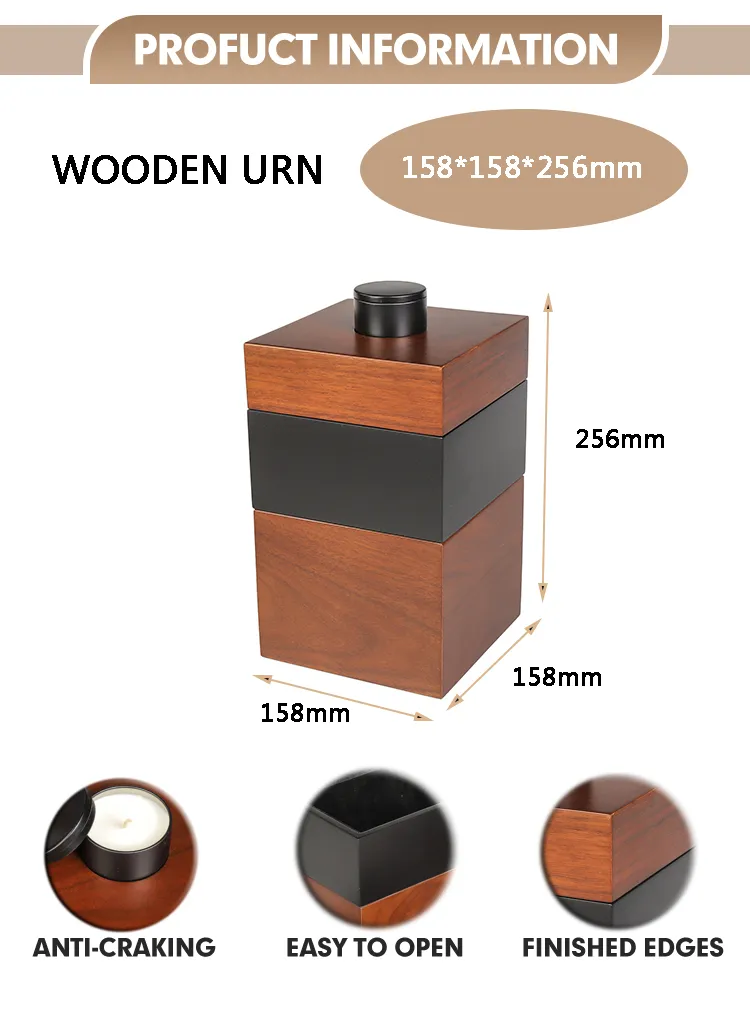 Professional Wooden Funeral Supplies Animal Pet Urn Oak Human Features Memorial Candle Cremation Urn