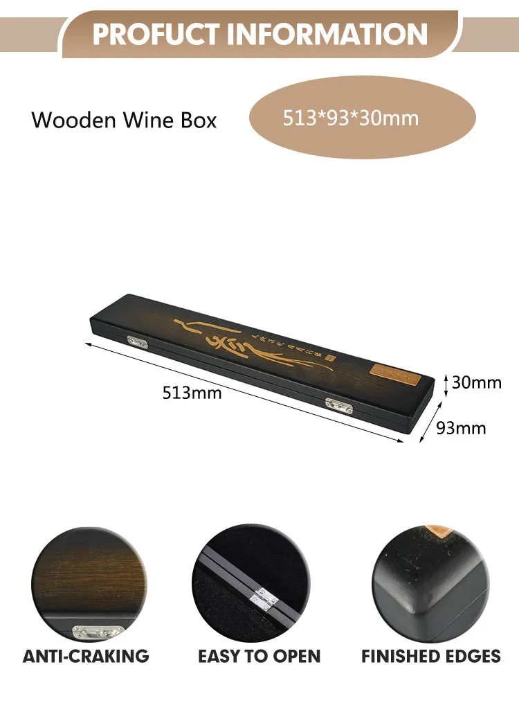 Eco-Friendly Black Paint Healthy Product Packaging Box High Grade Oak Solid Wood Custom Long Luxury Wood Gift Box