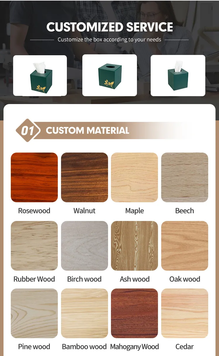 Premium Custom Logo Eco-Friendly Wooden Tissue Box for Home
