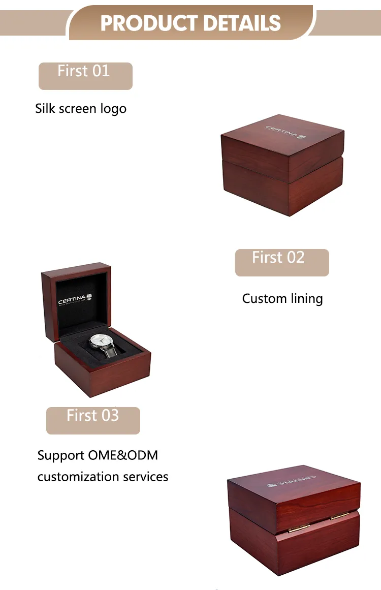 Luxurious High-End Red Lacquer Finish Wooden Packaging Display Gift Box for Single Watch