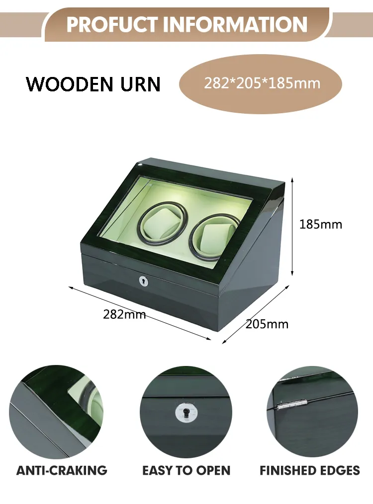 Luxurious High-End Green Piano Glossy Lacquer Finish Wooden Packaging Display Gift Box for Double Watch