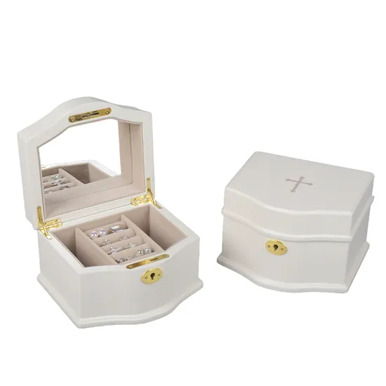 White Color Matt Finish Wooden Jewelry Organizer Storage Luxury Gift Box with Mirror