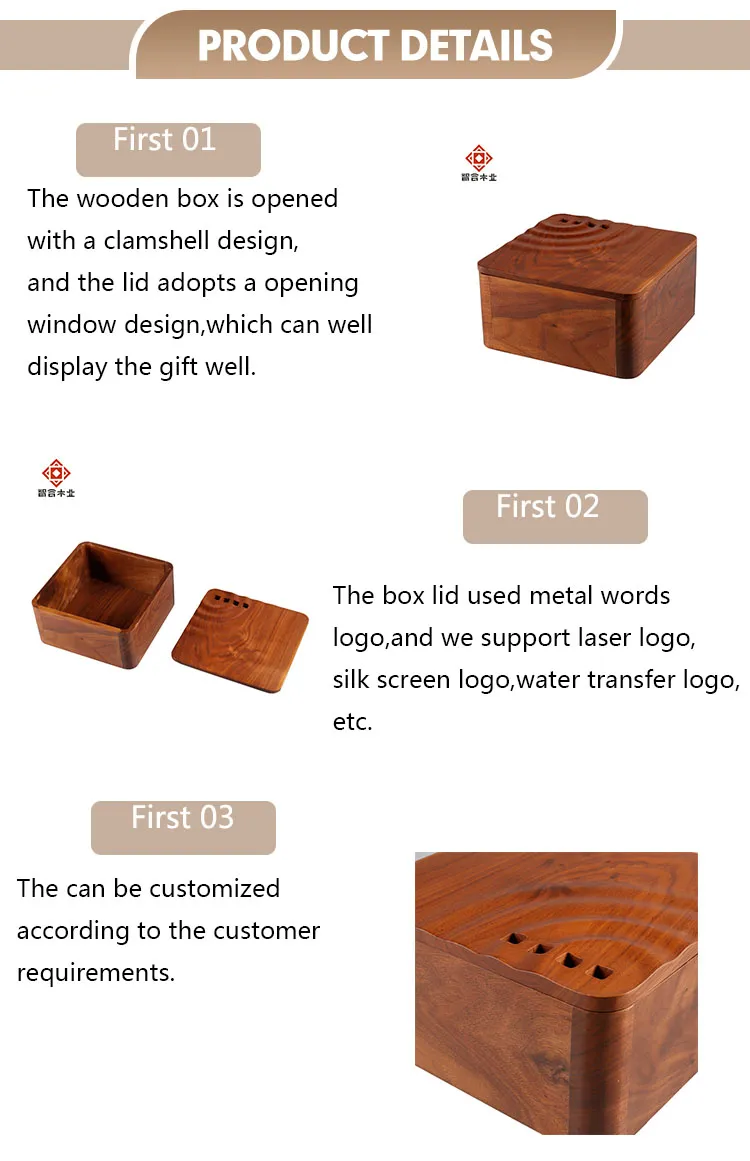 Custom Walnut Natural Color Large Tea Packaging Storage Wooden Box Packing Box Best Gifts Packing Use at Wholesale Price