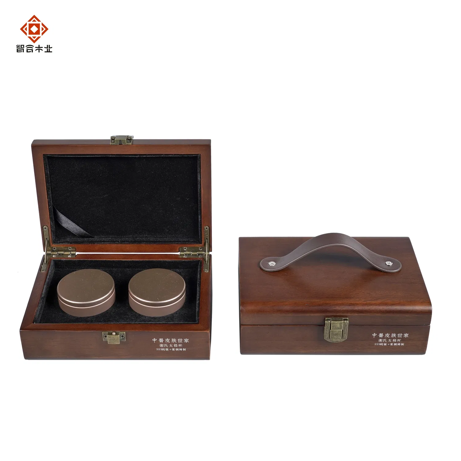 Factory Handmade PU Leather Handle Gift Packaging Custom Logo Rubber Wood Small Gift Box