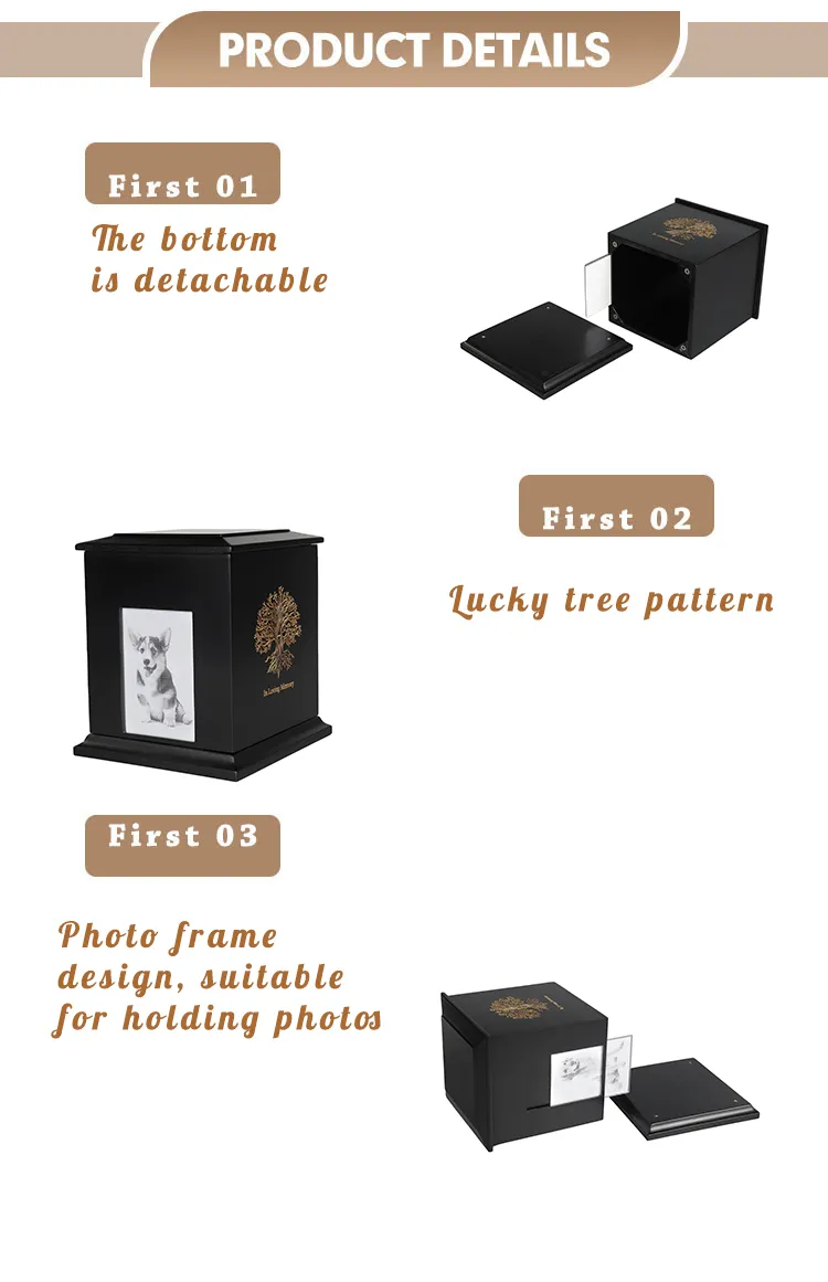 Wholesale Suministros Funerarios Wooden Pet Urn with Picture Frame Urn Pet Coffin Dog Cat Funeral Supplies Pet Memorial Box
