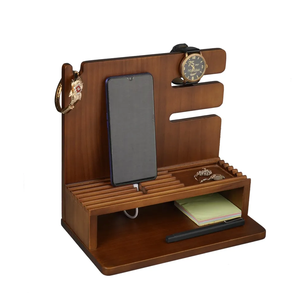 Elegant Natural Wood Bookshelf and Key Holder Organizer