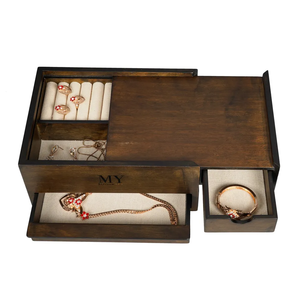 Elegant Handmade Walnut Wood Jewelry Storage Box for Organizing