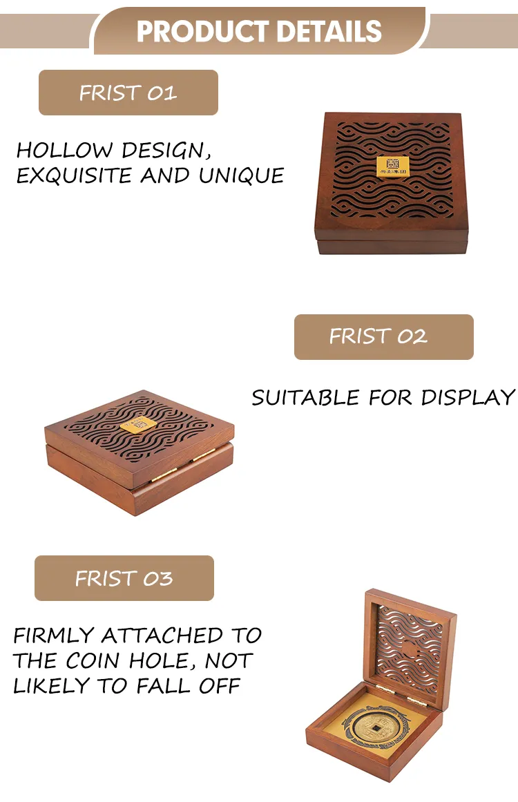 Wholesale Custom Badge Souvenir Medal Case Walnut Solid Wood Storage Decorative Box Coin Case
