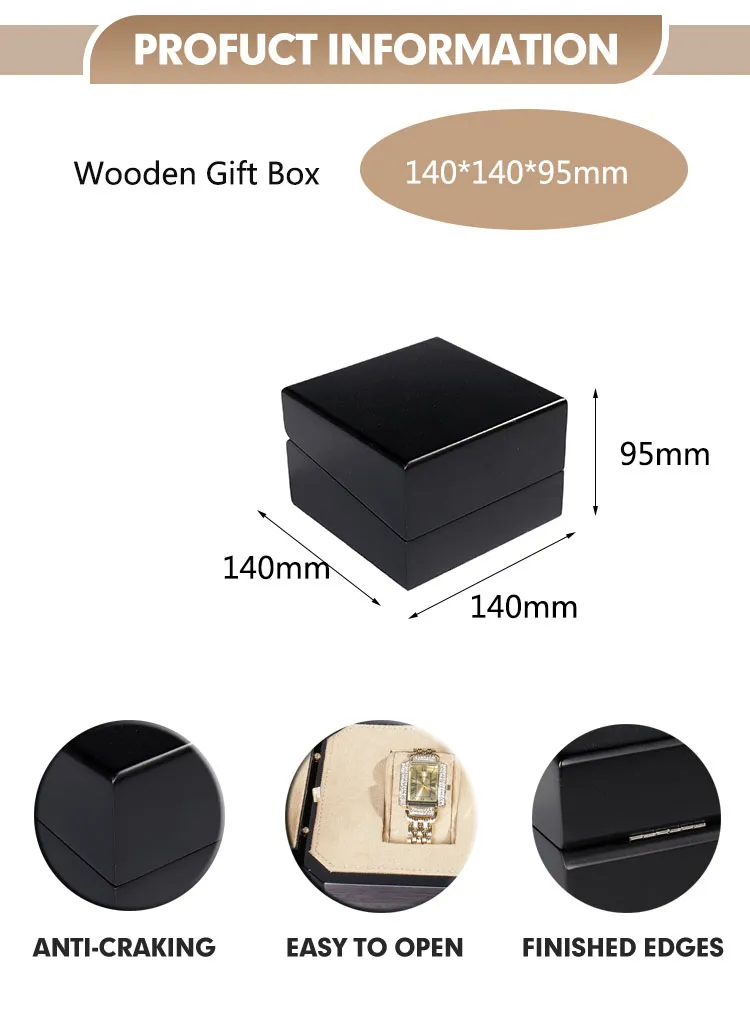 Factory Wholesale High Grade Eco-Friendly Square Single Gift Watch Case Unique MDF Wooden Watch Box Luxury