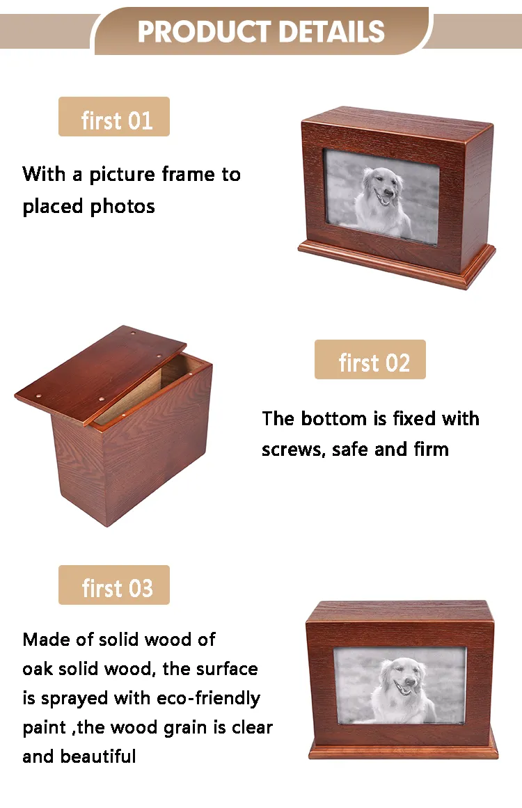 Factory Outlet Hi-Q Low Price Wooden Pet Ashes Box Cremation Urns Funeral Supply Memorial Box with Photo Frame for Cat or Dog