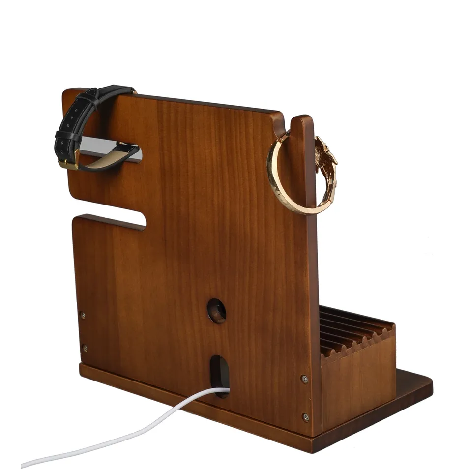 Factory Wholesale Natural Wood Key Holder Wallet Stand Watch Organizer Custom Wooden Phone Docking Station