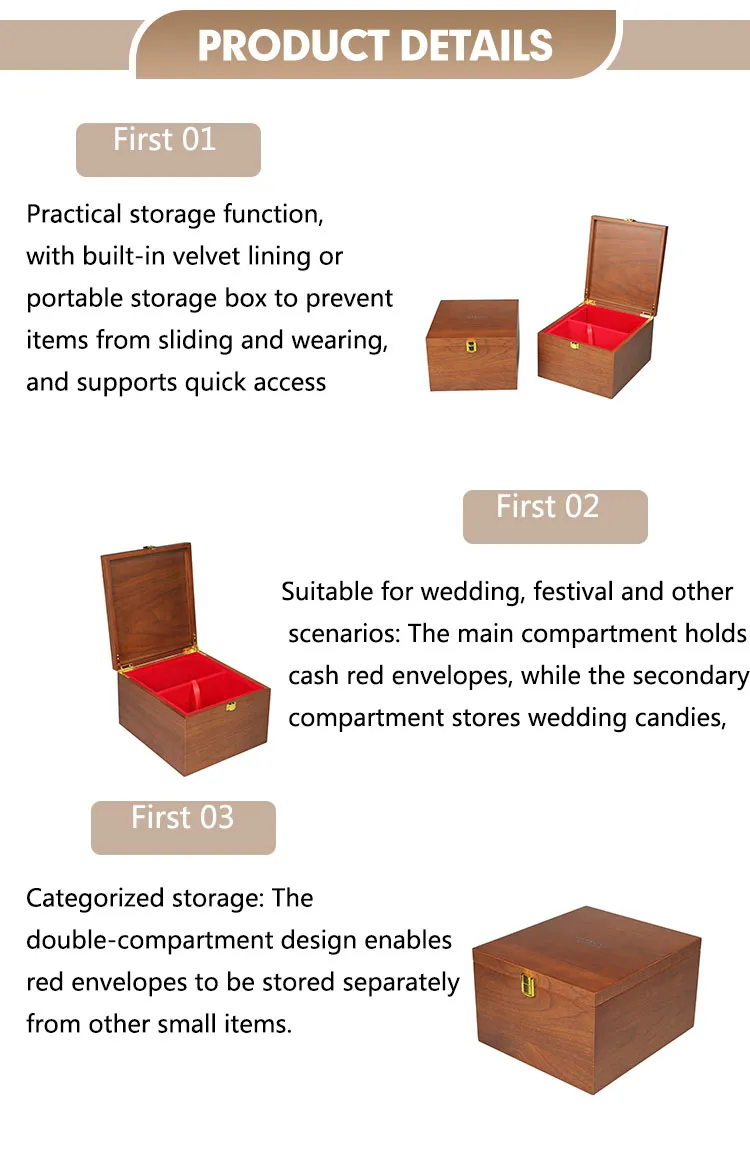 Chinese New Year Gift Box New Year Decor 2025 Custom Luxury Double Wood Box Packaging Red Envelopes Chinese New Year