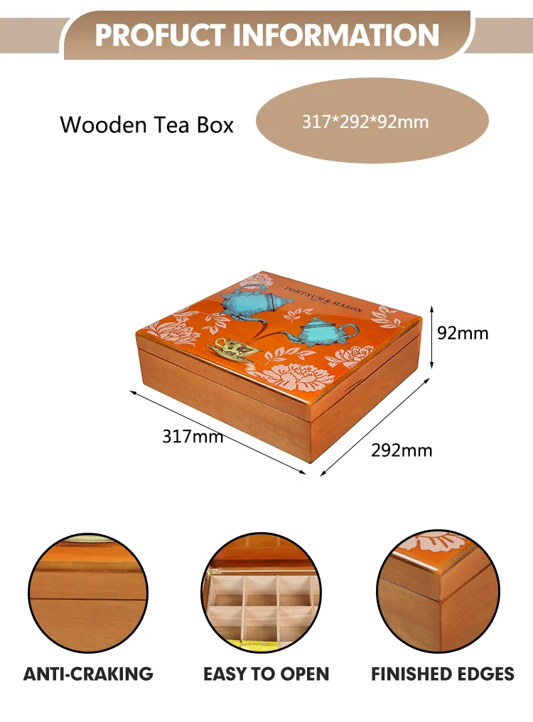 Wholesale Factorary Price Handcrafted Twinings Black Deluxe Compartment Wooden Tea Gift Packaging Box 12 Compartment