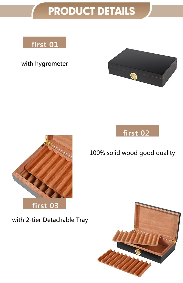Wholesale Customize Size Multiple Colors Luxury Pine Humidor Cigar Lock Box Wooden Cigar Storage Cigarette Packaging Boxes with Flip Lid