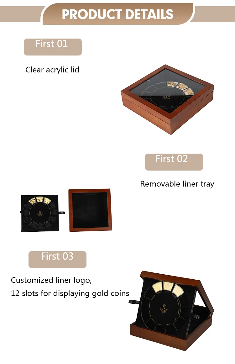 Hot Sales Handmade Custom Logo Wooden Coin Storage Box Gift Package for Collectors Velvet Interio Container 12 Slot Sliver Medal Display Case for Precious Coins