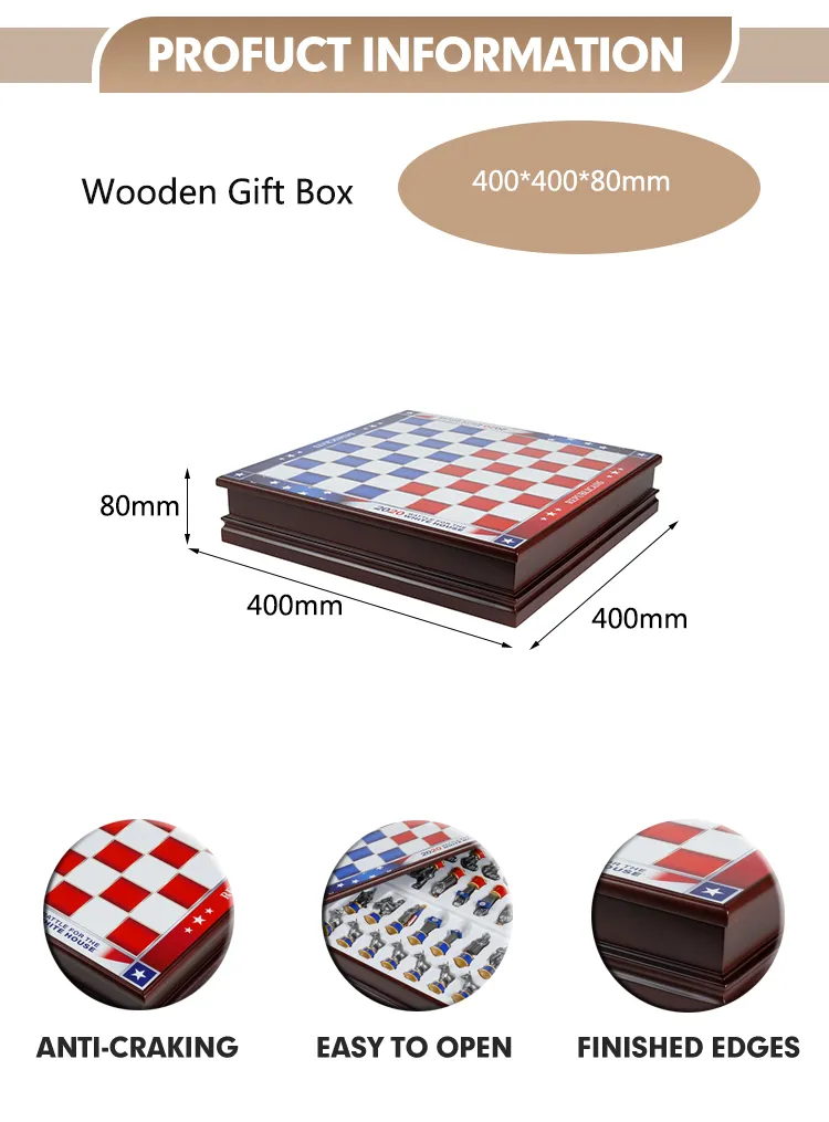 Wholesale Custom Size Design Solid Wood International Chess Board Game Set Gift Packaging Box