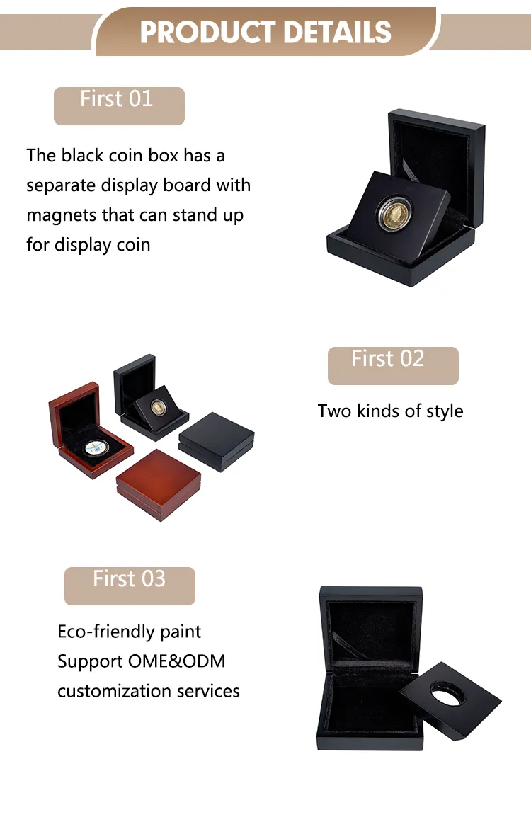 Elegant Black Square Coin Holder Gift Box for Collectors