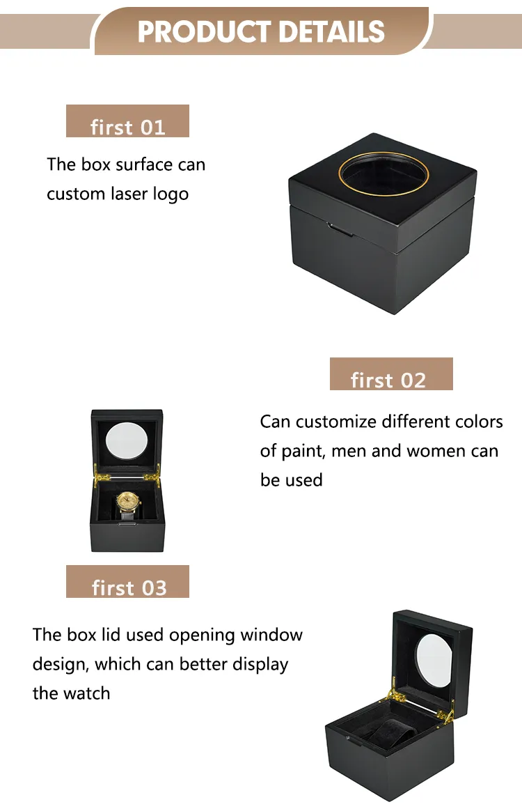 Luxurious High-End Black Piano Glossy Lacquer Finish Wooden Packaging Display Gift Box for Single Watch