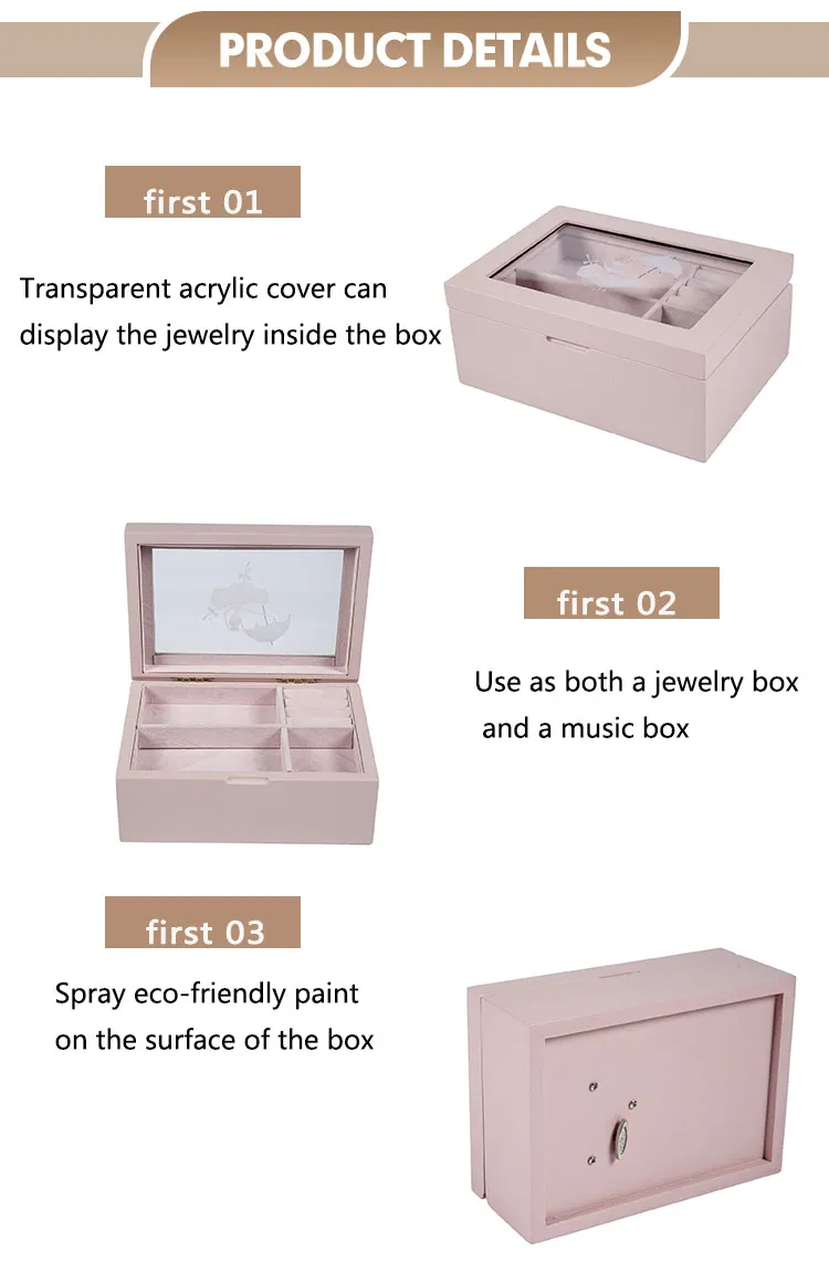 Jewelry Organizer Luxury Wooden Music Box for Jewellery Custom Hand Cranked Wooden Rectangle Wood Storage Jewelry