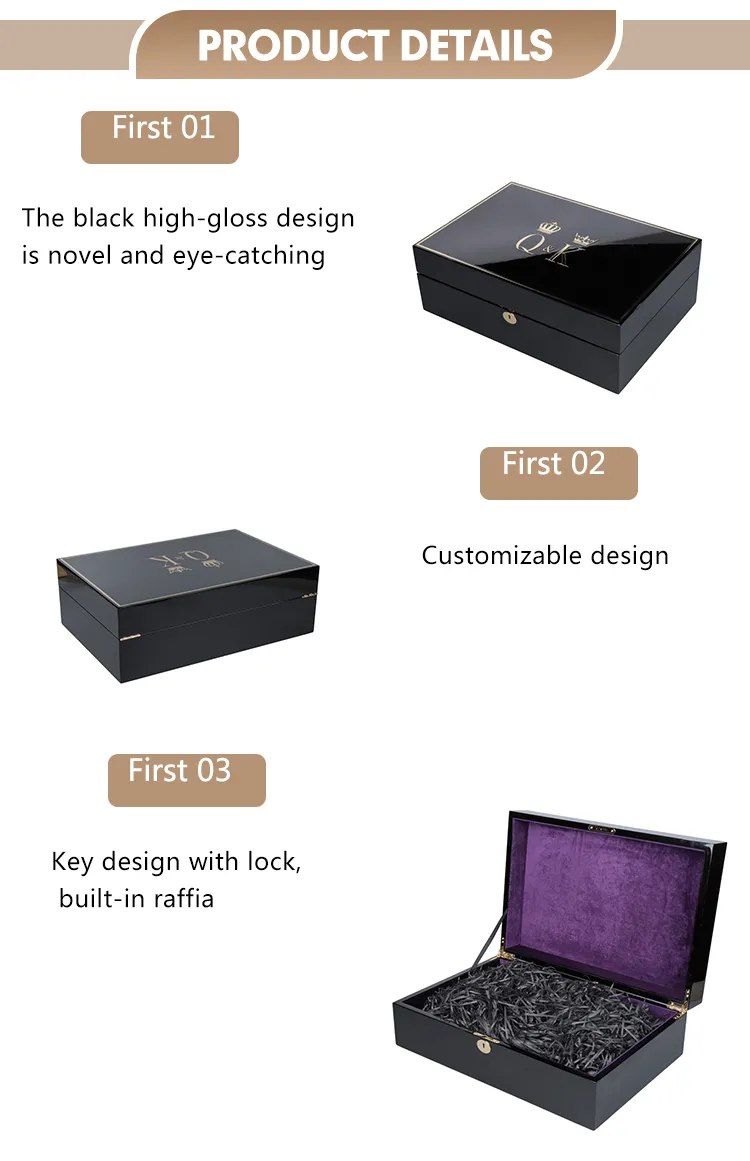 Handcrafted Wooden High Gloss Gift Box Luxury Storage Case with Magnetic Closure Silk Lining Decorative Pattern Oak Wood Premium Gift Container