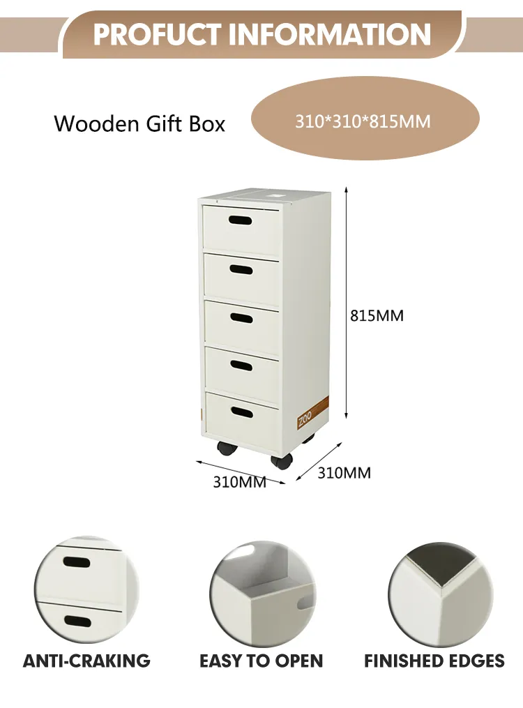 Home Decoration Living Room Bedroom Furniture White Modern MDF Wood Cabinet Chest with 5 Leather Drawers