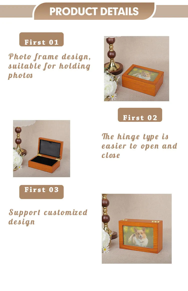 Zhihe Customized Wood Pet Urn Replaceable Photo Back-Opening Structure Customizable Material/Color Natural Wood Grain.