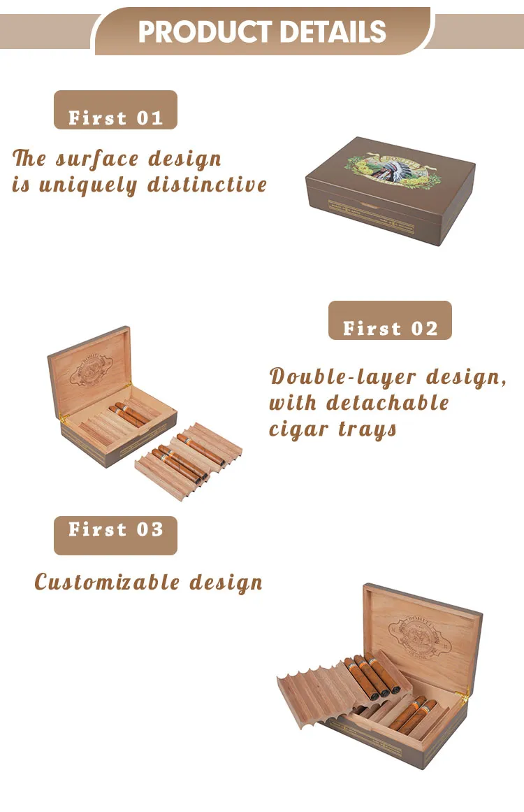 2025 New Product Customized Large Capacity Cedar Wooden Cigar Box Double Layered with Moisture-Proof Lacquer Finish Handmade Humidifier
