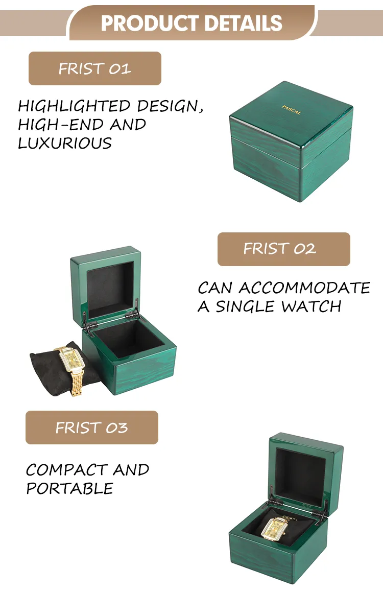 Luxurious High-End Green Piano Glossy Lacquer Finish Wooden Packaging Display Gift Box for Single Watch