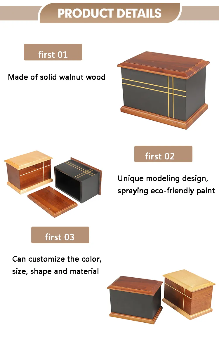 Wholesale Trending Product Solid Wood Bamboo Pet Urn for Ashes Urnas Para Walnut Slid Lid Wooden Urn Box