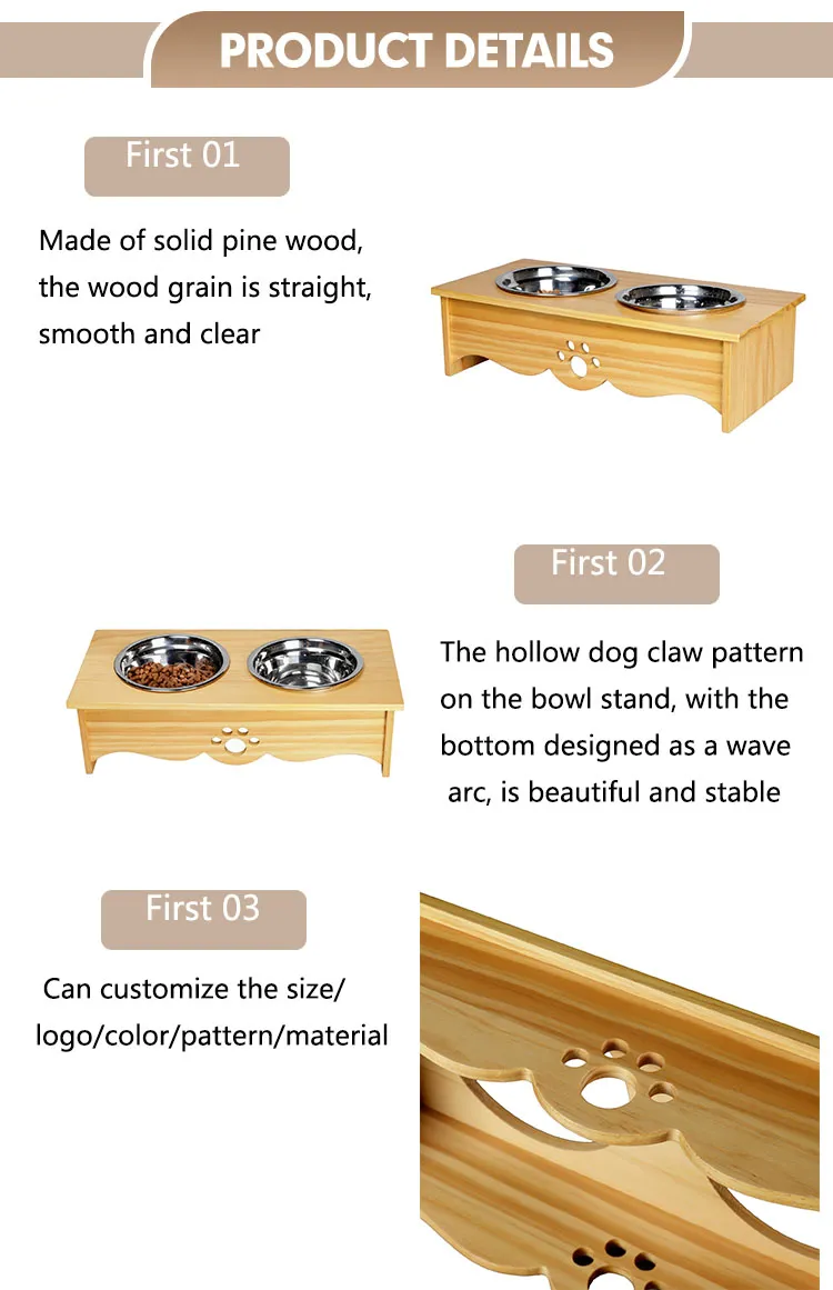 Factory Price Wood Cat Dog Bowl Rack Customized High-End Wooden Pet Dining Stand Tables
