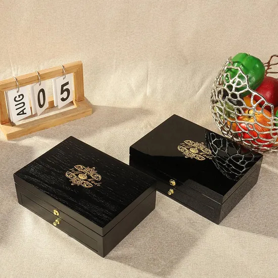 High Gloss Customized Logo Wooden Credit Card Box with Drawer Black High Gloss Wood Storage Gift Box Luxury Gift Boxes