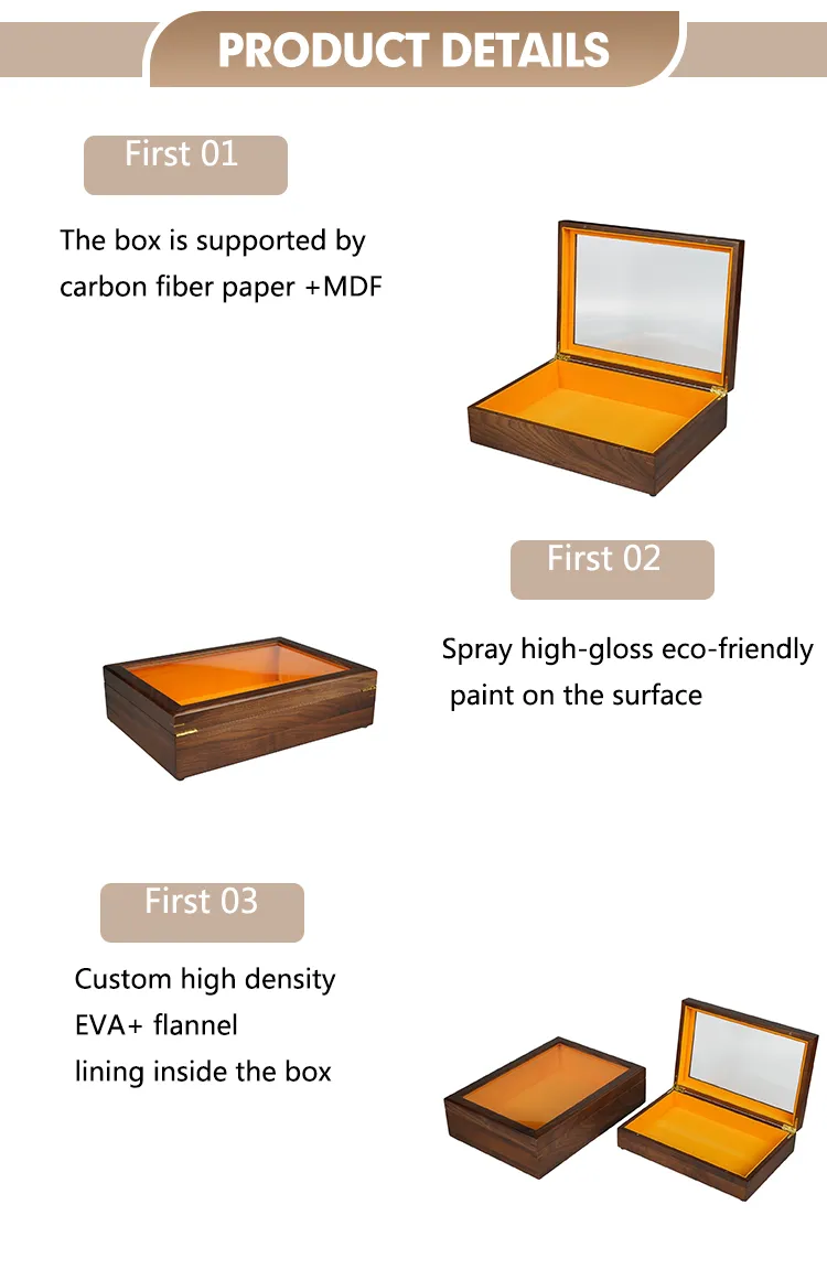 High Quality Opening Window Design Large Rectangle Empty Acrylic Lid 100% Walnut Solid Wood Empty Custom Large Wooden Gift Box