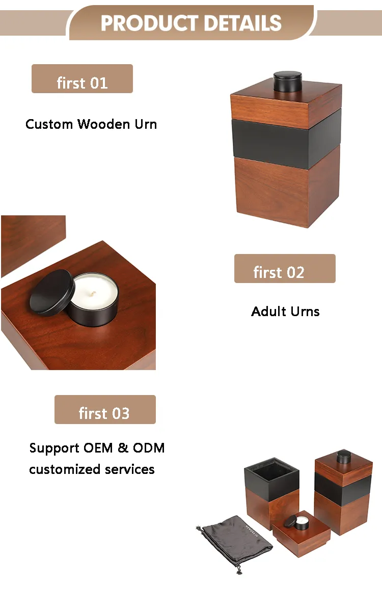 Professional Wooden Funeral Supplies Animal Pet Urn Oak Human Features Memorial Candle Cremation Urn