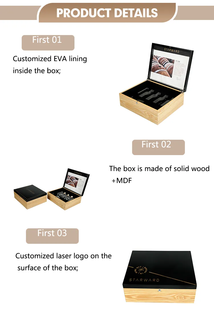 Wholesale Luxury Custom Logo Printing Solid Wooden Wine Gift Storage Box Spanish Cedar Wine with for Whiskey Bottle