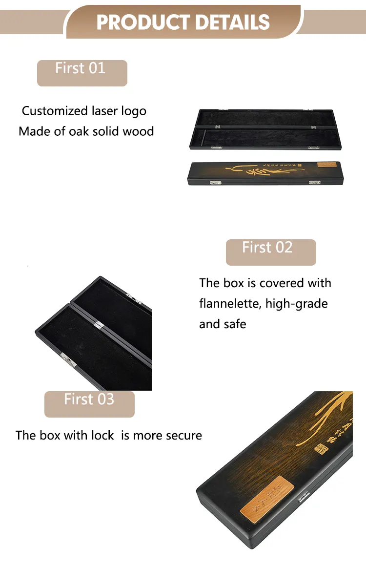 Eco-Friendly Black Paint Healthy Product Packaging Box High Grade Oak Solid Wood Custom Long Luxury Wood Gift Box