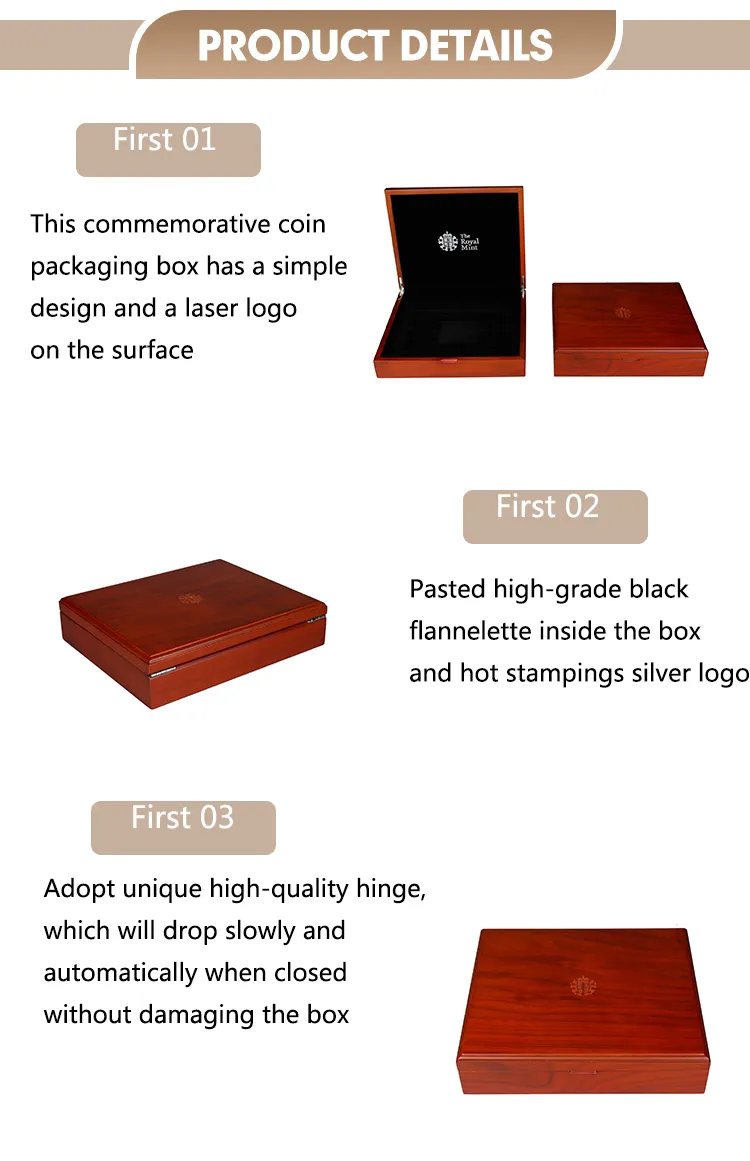 Wholesale Custom Logo Coin Storage Box with 3 Removable Storage Trays Luxury Wooden Coin Display Box Gift Packaging Wood