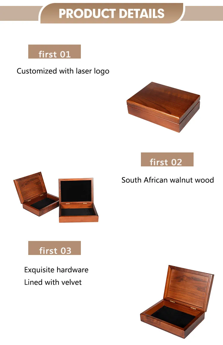 Custom High Quality Wood Jewelry Box Walnut Keepsake Treasure Box Wooden Boxes with Hinged Lid