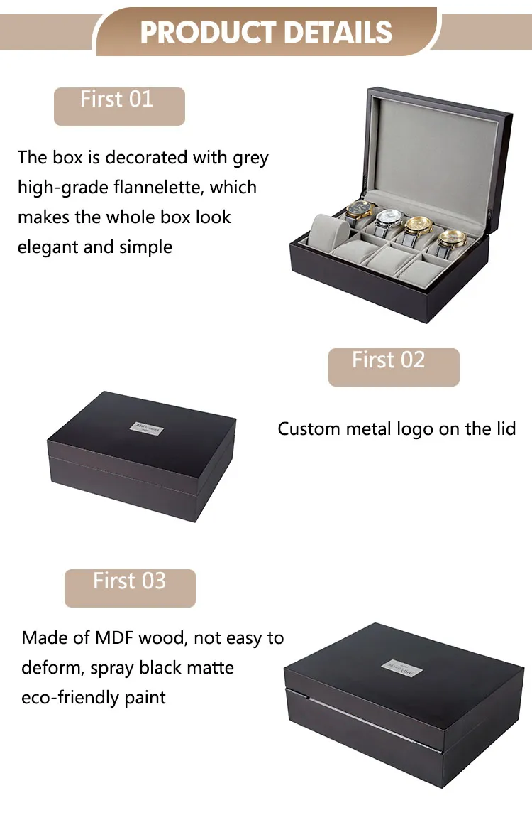 Wholesale Wooden Watch Display Case 8 Slot Mens Watch Holder Organizer Box for Men Jewelry and Watch Storage