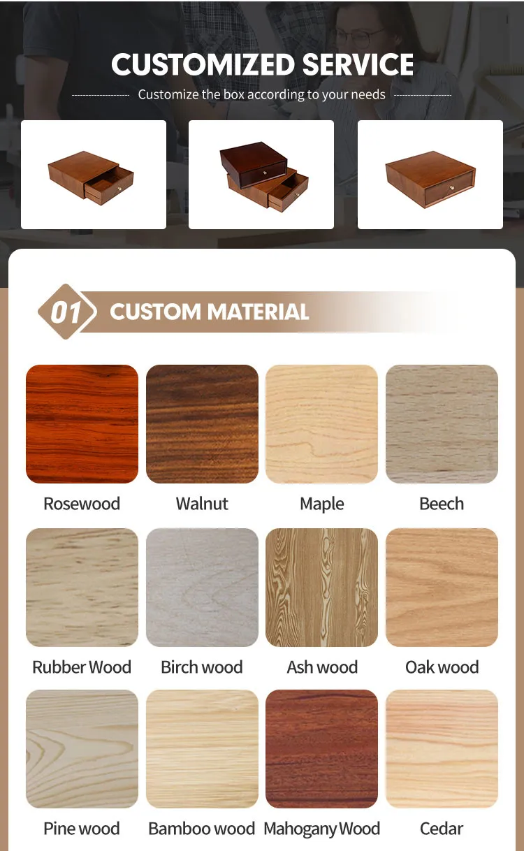 Luxury Custom Logo Popular Wooden Jewelry Packaging Case Wooden with Drawer Storage Gift Jewelry Box in Stock Manufacturer