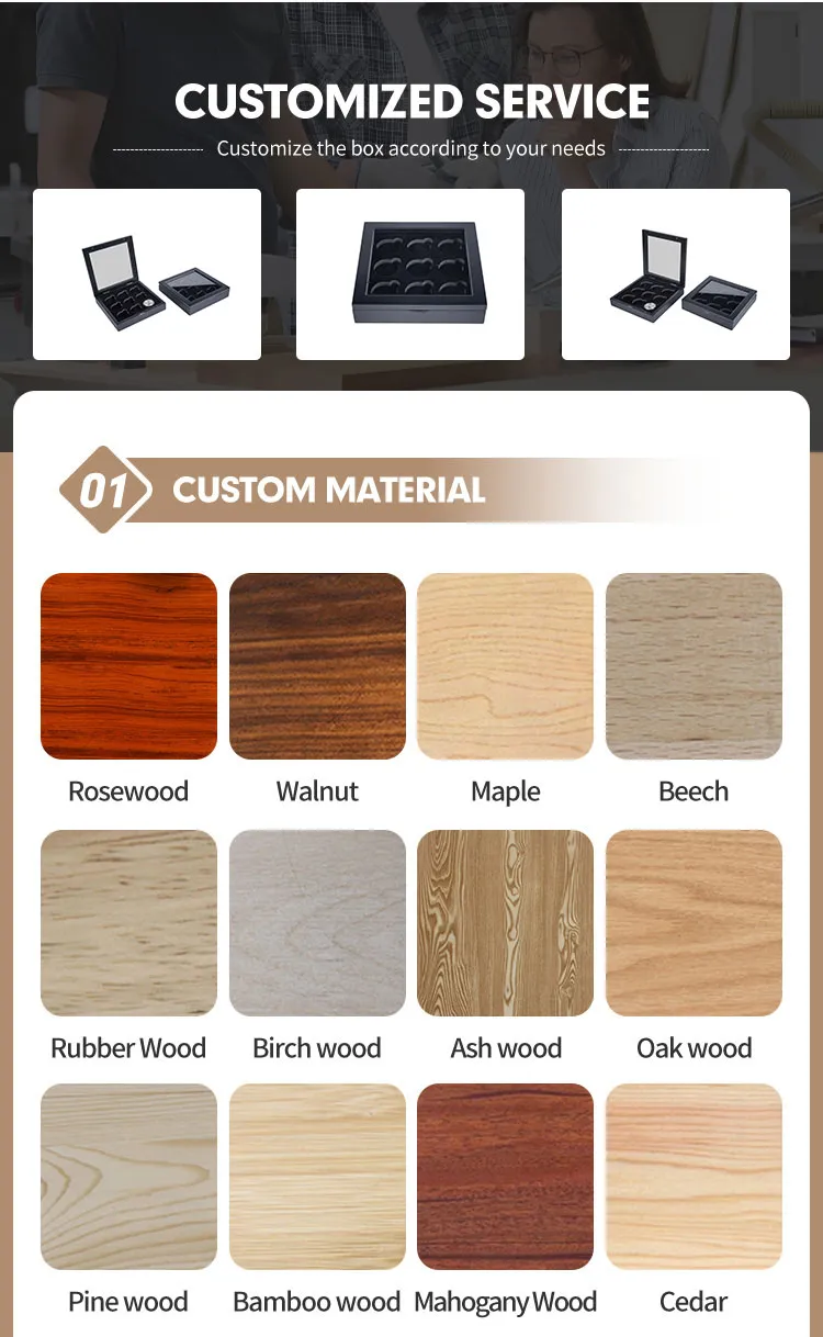 Wholesale 9 Slot Wooden Coin Box with Hinged Lid Custom Display Box for China Panda Coins and Commemorative Coins