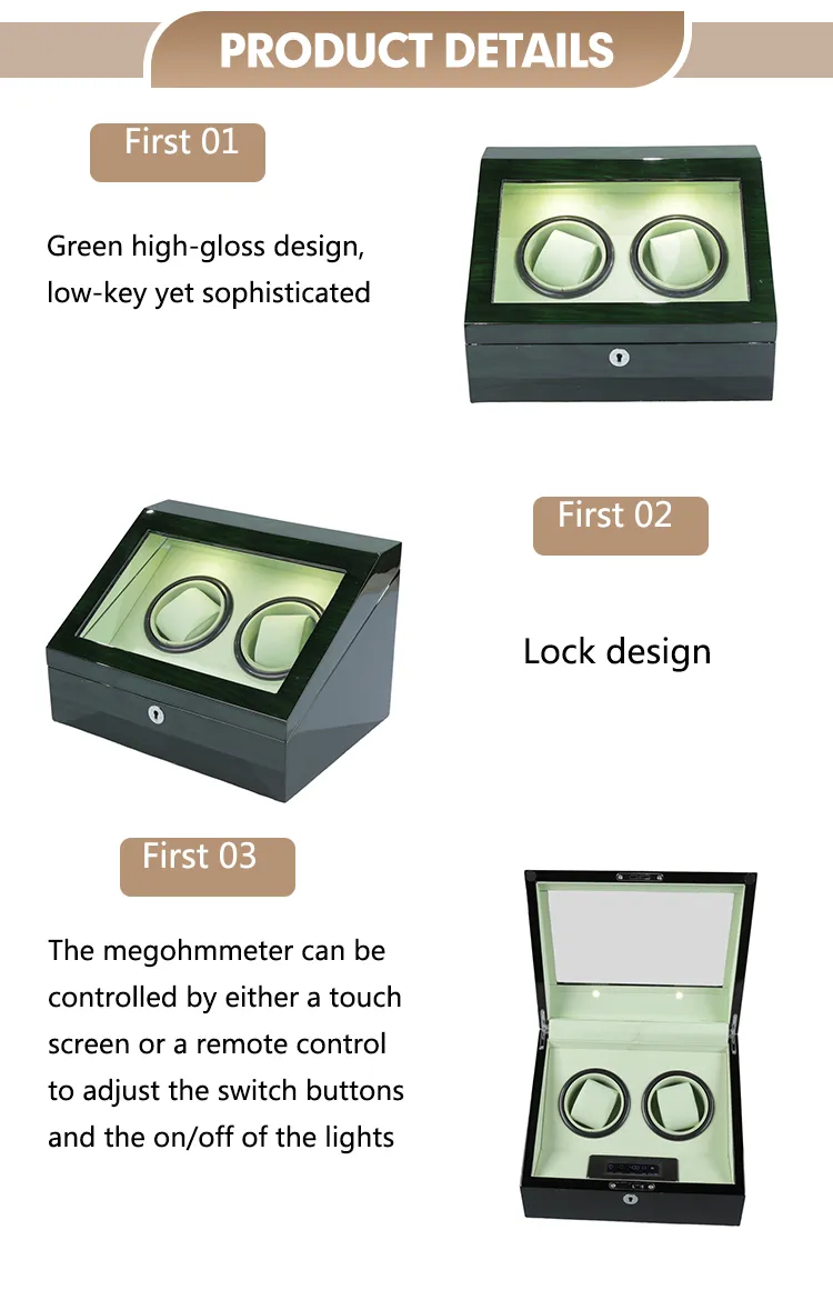 Luxurious High-End Green Piano Glossy Lacquer Finish Wooden Packaging Display Gift Box for Double Watch