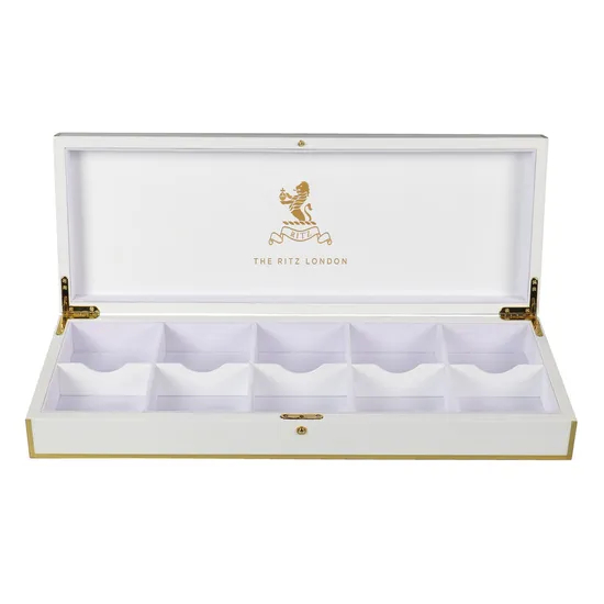 Elegant White Wooden Tea Gift Chest with 10 Compartments